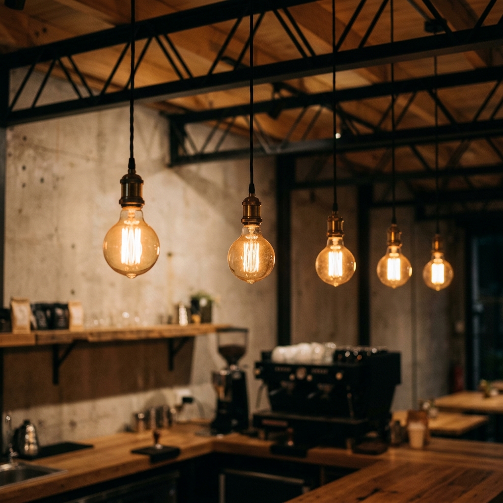 Galeri suasana: Lampu Edison di atas bar.