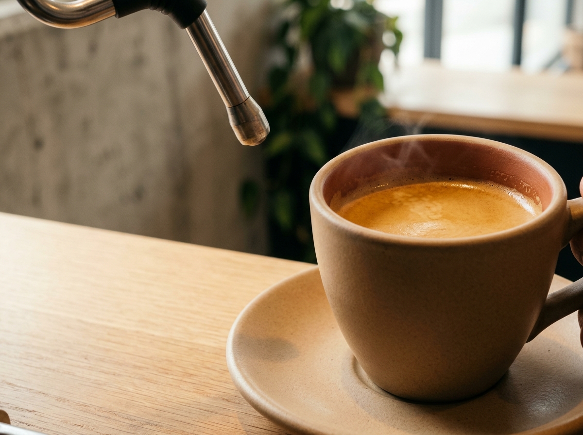 Ubin kategori Espresso Based, subjek di satu sisi, ruang label di sisi lain.
